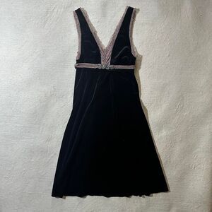 Free People Women's Small Black Velvet V-Neck Beaded Mini Dress with Pink Lace